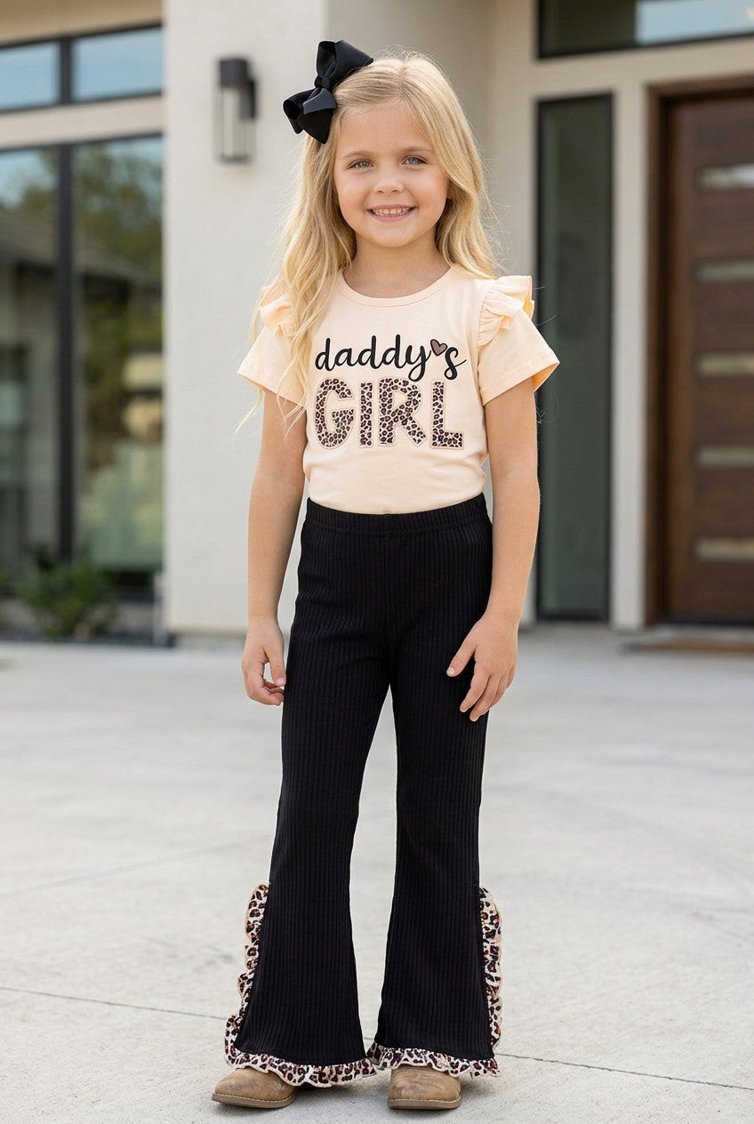 Daddy's Girl" Embroidered /a applique cream shirt and black pants. OFG61412