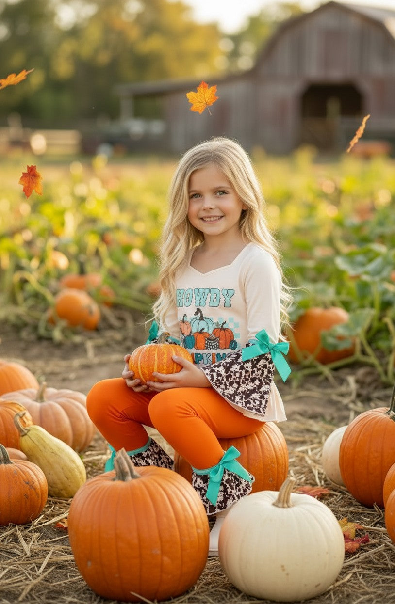 Howdy Pumpkins Cream tunic w/bell sleeves & Orange pants. OFG61491 -A-