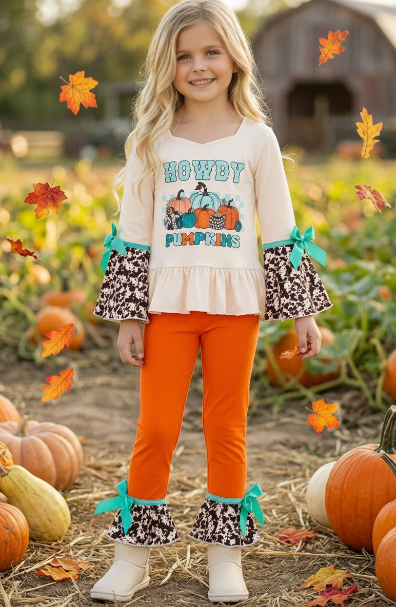 Howdy Pumpkins Cream tunic w/bell sleeves & Orange pants. OFG61491 -A-