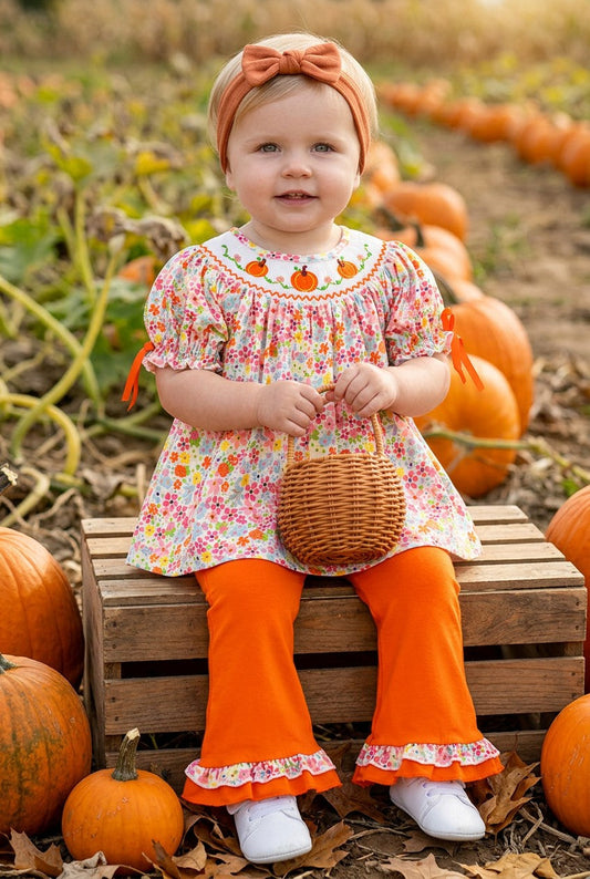 Smock & Embroidered pumpkin floral tunic & orange pants. OFG61733