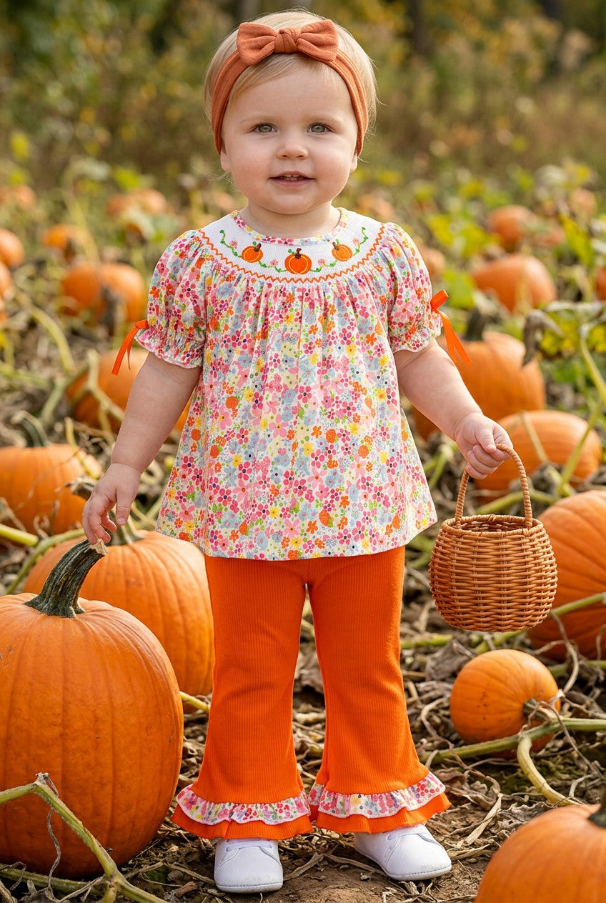 Smock & Embroidered pumpkin floral tunic & orange pants. OFG61733
