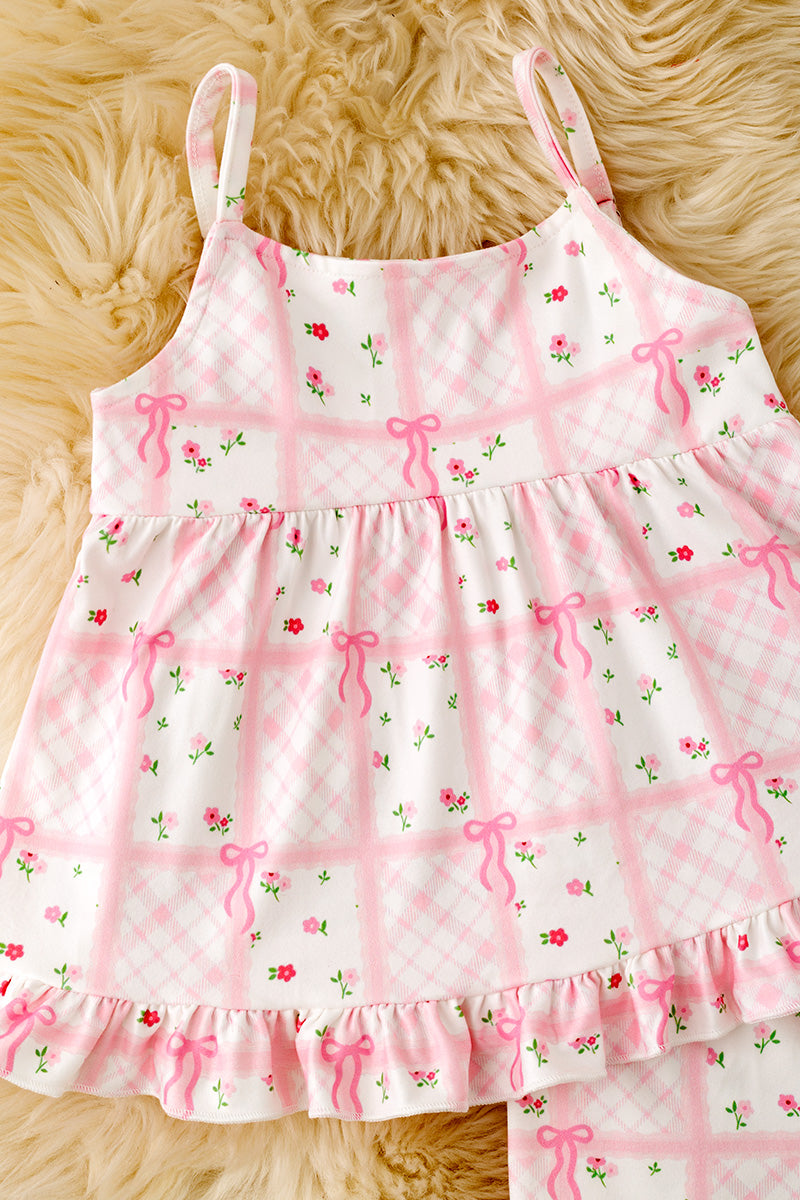 Pink Floral coquette bow printed tunic and ruffle shorts. OFG61874 -M-