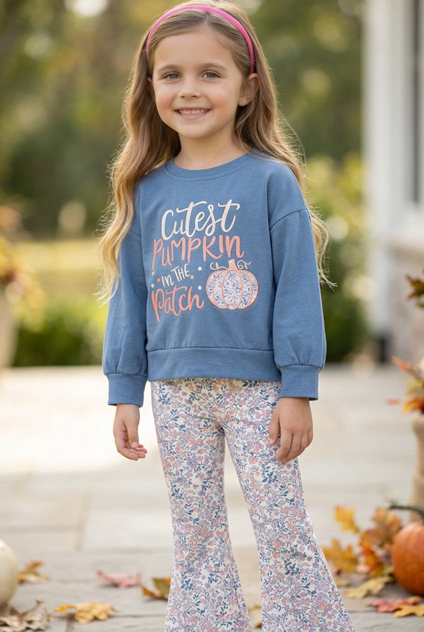 Cutest pumpkin in the patch. Blue top and floral bottoms. OFG62304 AMY