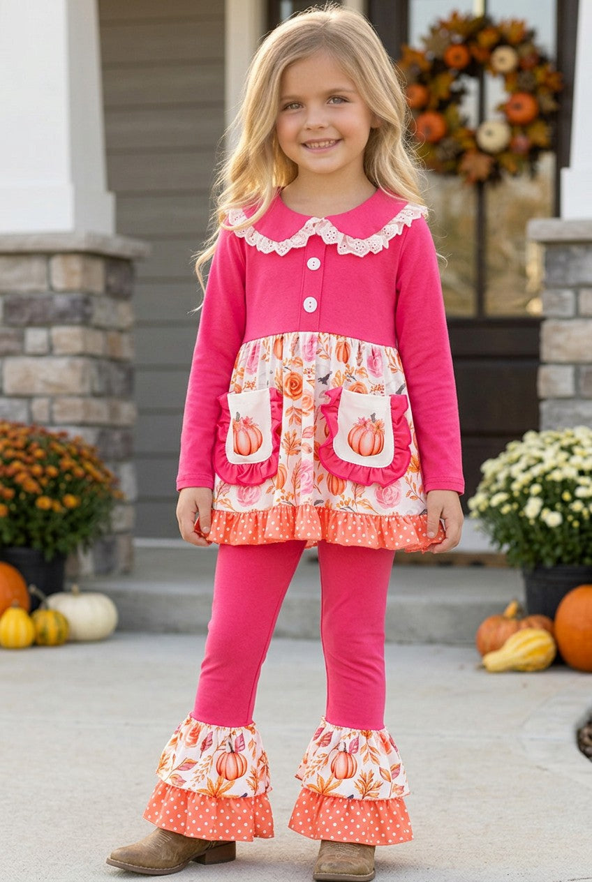 Fuchsia pumpkin printed tunic & pants. OFG62510