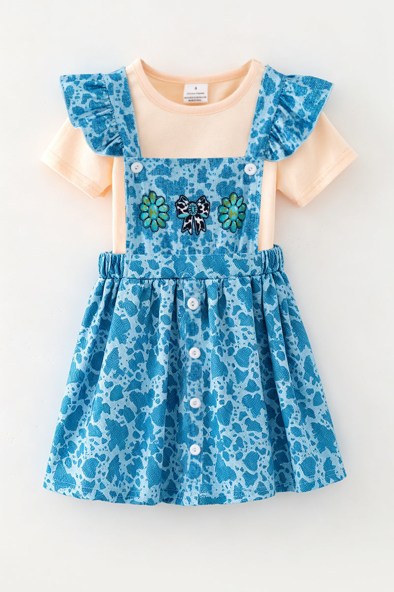Cute cow printed overall dress with undershirt. OFG62615 -S-