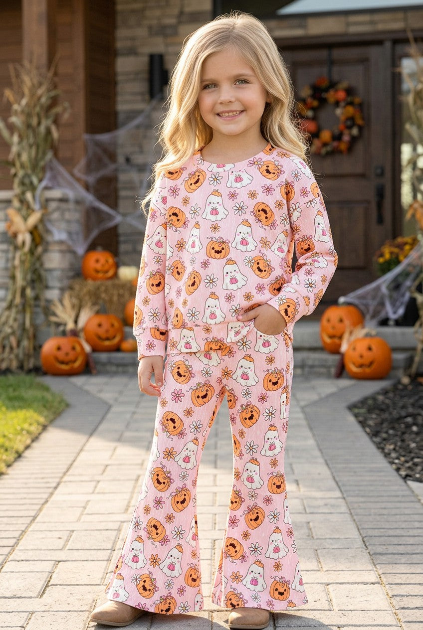 Pumpkin & ghost printed girls 2 piece set. OFG63144 -A-