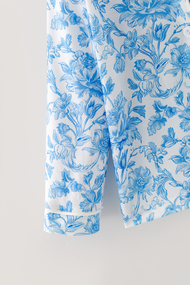 Blue Floral & stripe printed girls pajamas. PJG60438 S-