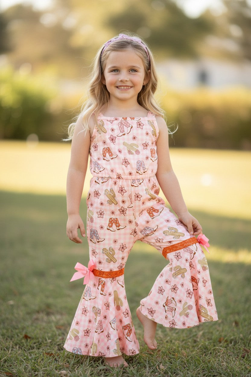 Gingham western printed romper. PNG60276 M-