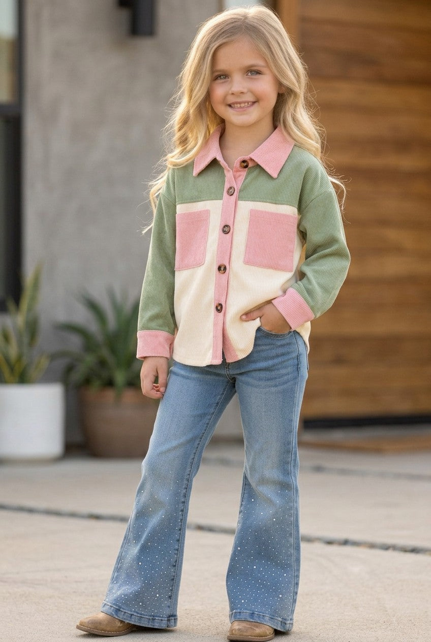Green, Ivory & pink long sleeve button up shirt. TPG60593