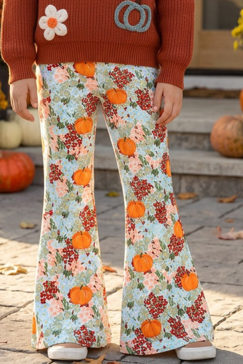 Pumpkin multi-printed bell bottoms. PNG60433 -S-