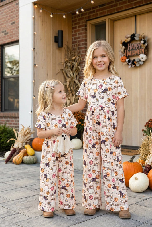 Floral & ghost printed girls jumpsuit with pockets. PNG60538 -M-