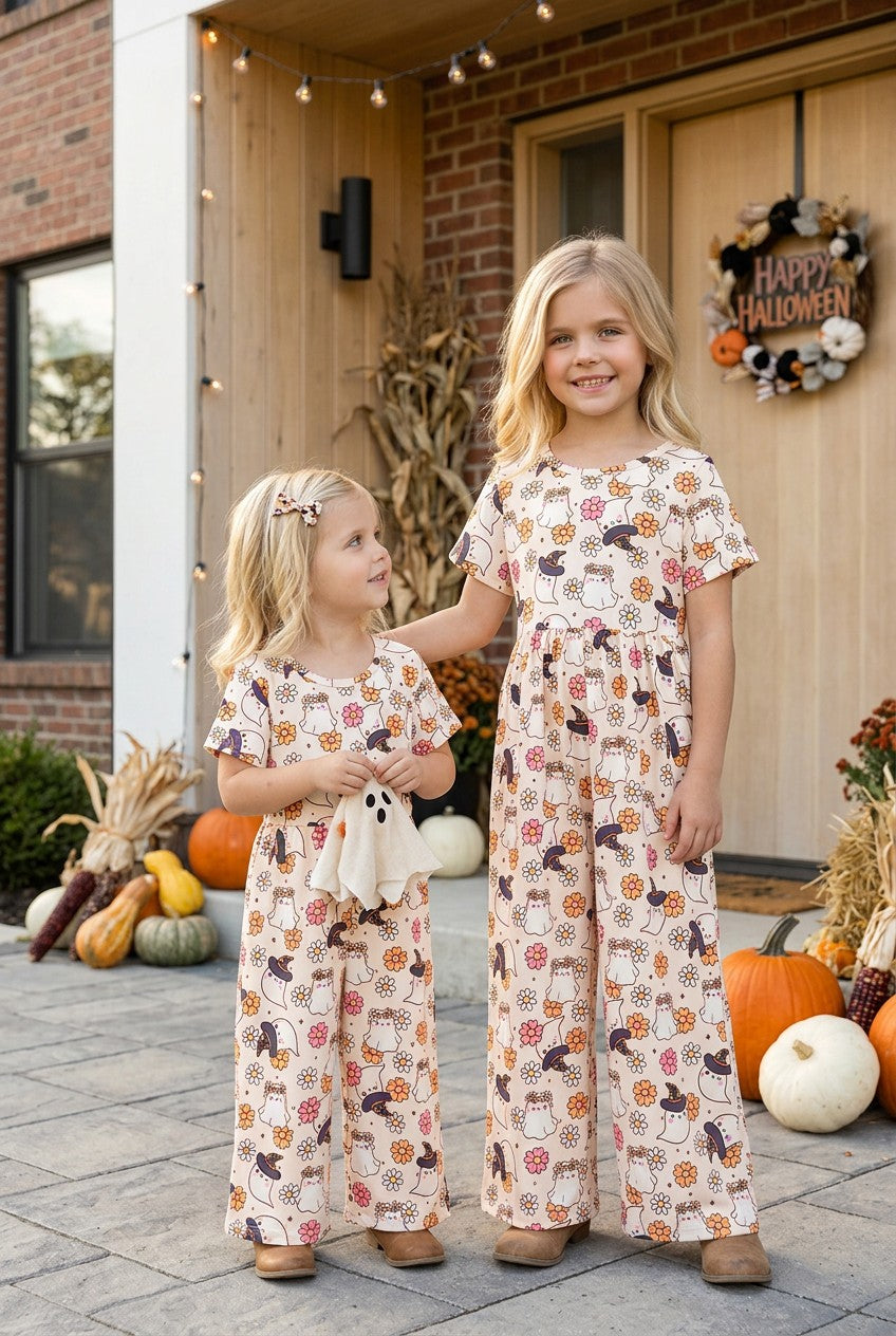Floral & ghost printed girls jumpsuit with pockets. PNG60538 -M-