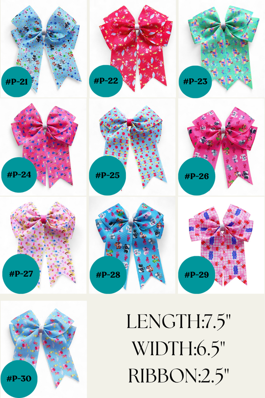 6.5" X 7.5" Fun character printed coquette bows.
