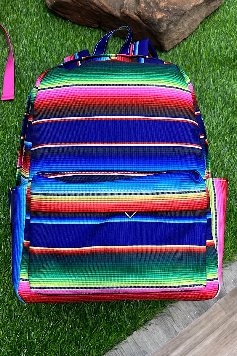 ROYAL BLUE/GREEN SERAPE PRINTED MEDIUM SIZE BACKPACK. BP-2023-C
