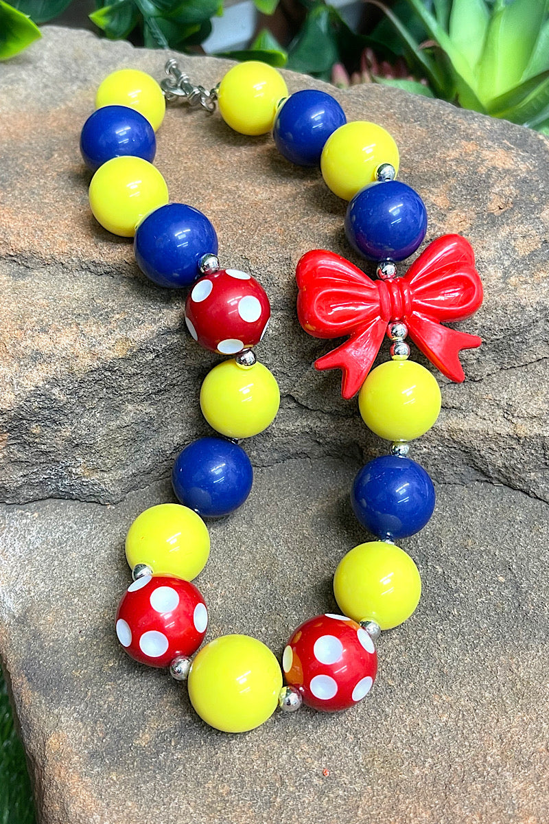 RED, NAVY BLUE BLUE & ANIMAL PRINT BUBBLE NECKLACE .  NK-14