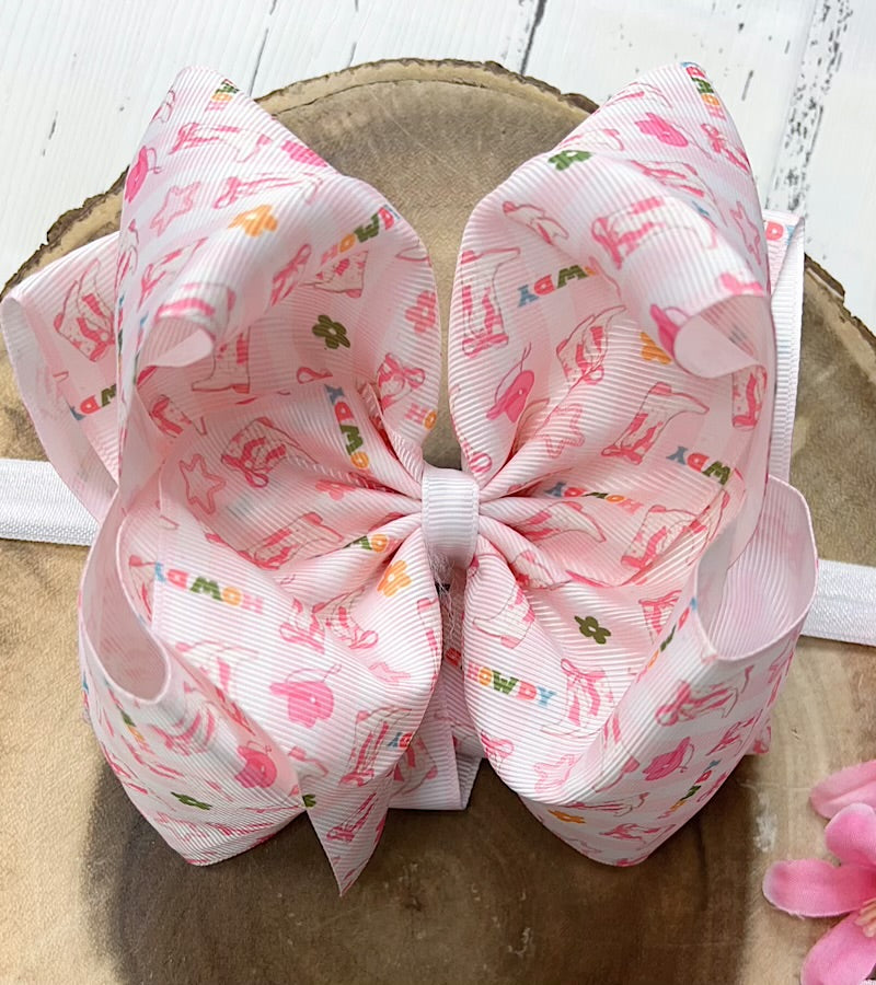 Pink floral printed headband.