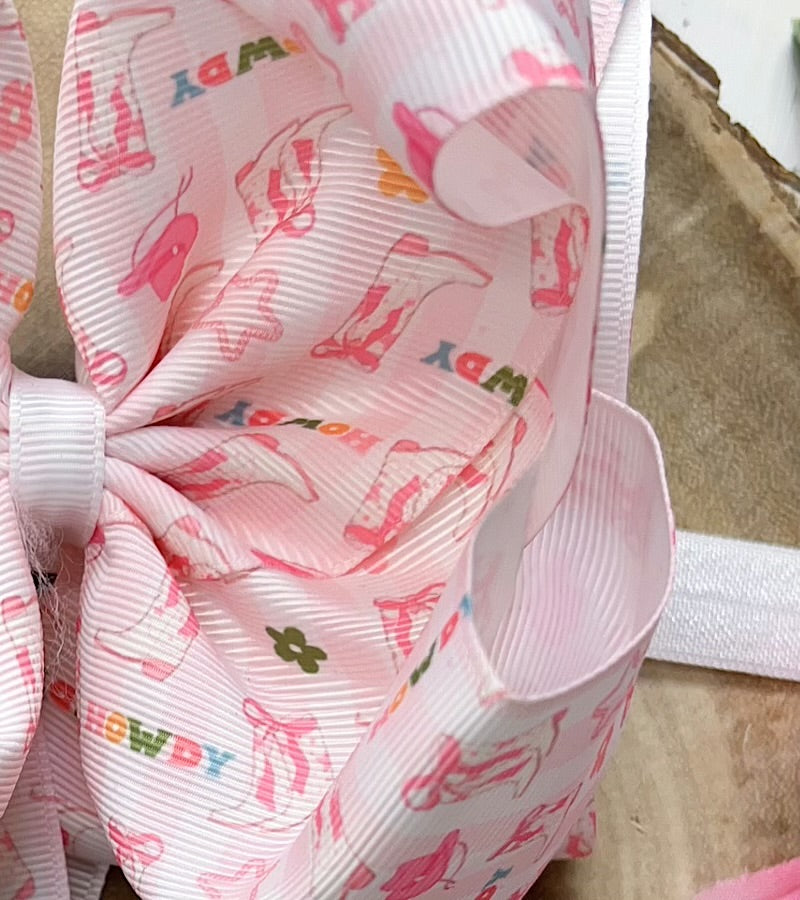 Pink floral printed headband.
