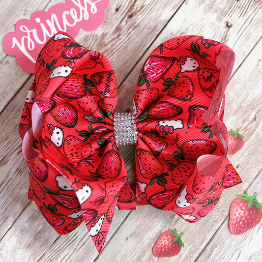 Sweet strawberry double layer hair bow.