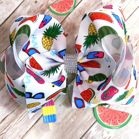 Sweet Summer-Multi print hair bow.