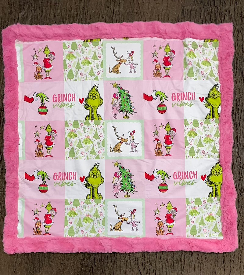 32 inch X 32 inch- Pink Christmas printed baby blanket.