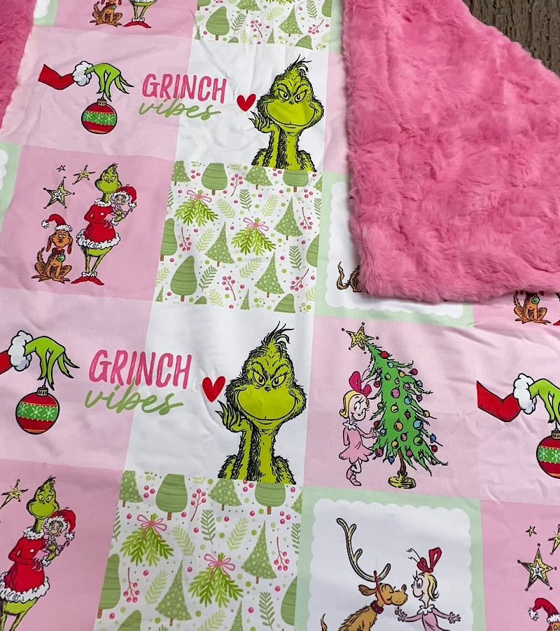 32 inch X 32 inch- Pink Christmas printed baby blanket.