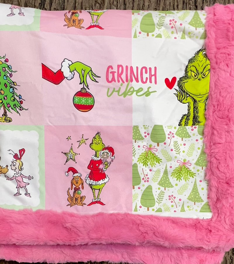32 inch X 32 inch- Pink Christmas printed baby blanket.