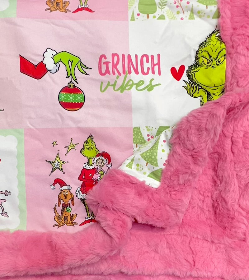 32 inch X 32 inch- Pink Christmas printed baby blanket.
