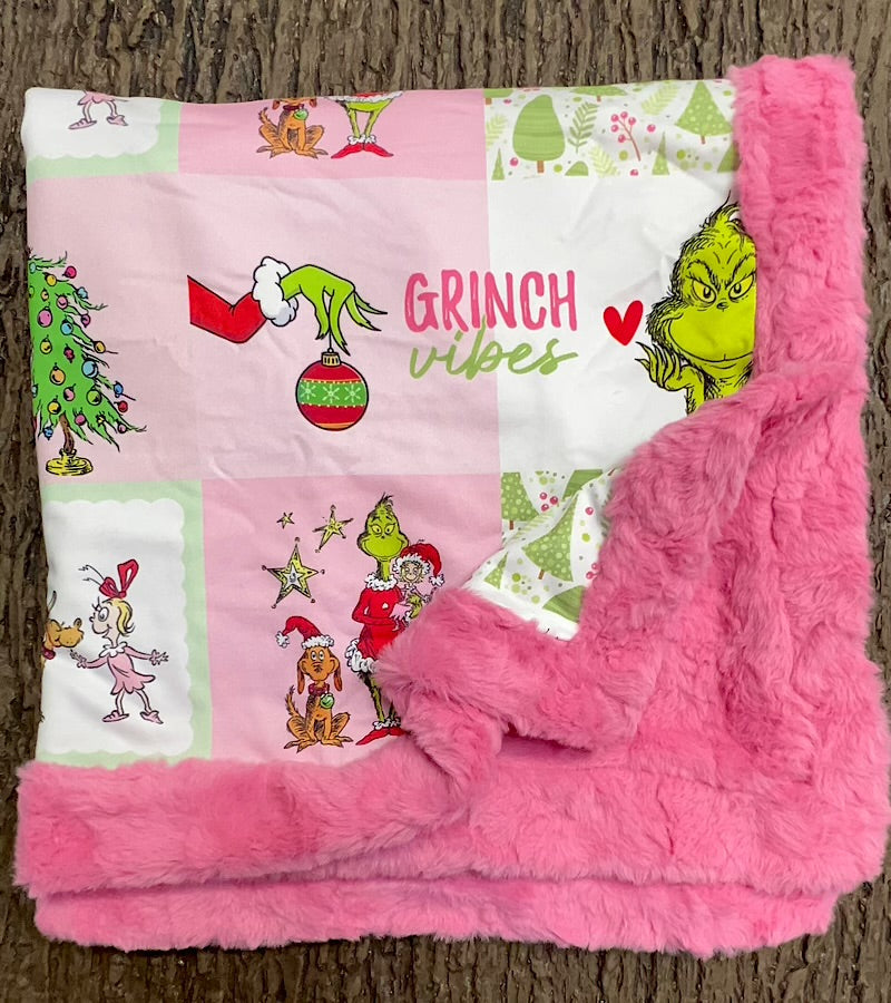 32 inch X 32 inch- Pink Christmas printed baby blanket.
