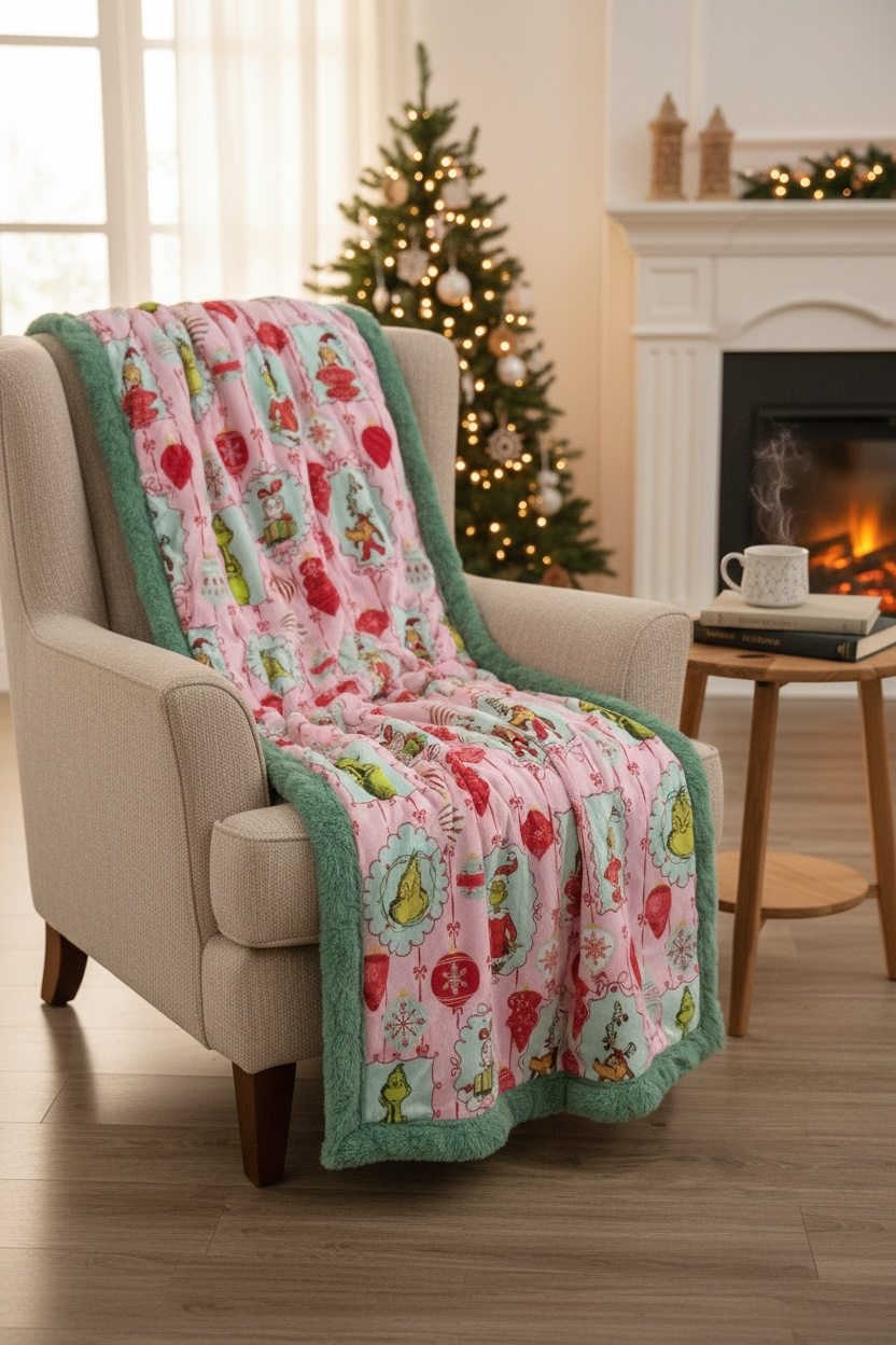 50 inch X 60inch Pink red ornament throw blanket.