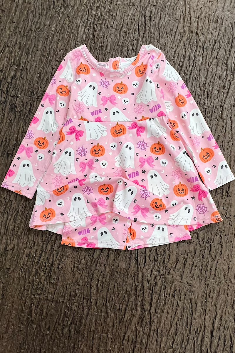 Lt. Pink Halloween printed Active wear dress with undershorts. GLD0505-19-AMY