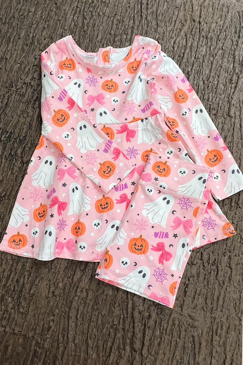 Lt. Pink Halloween printed Active wear dress with undershorts. GLD0505-19-AMY