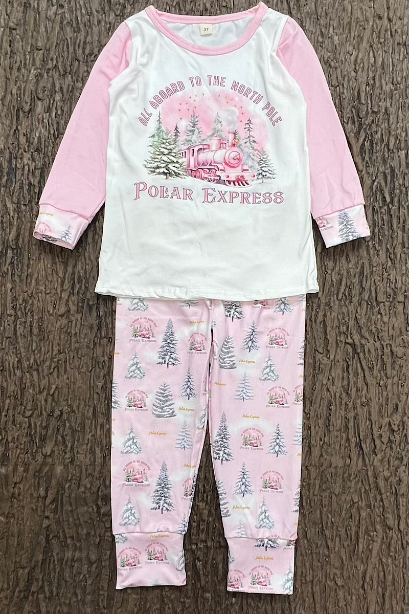 Pink polar express girls pajamas. GLP0424-1 MON