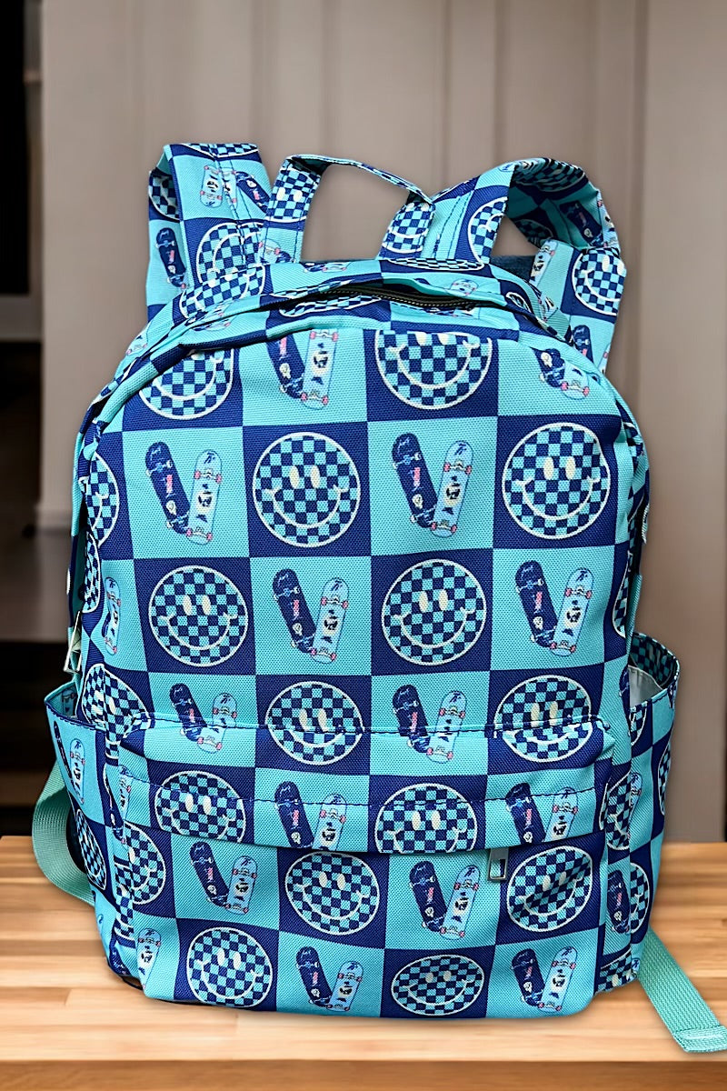 Skateboard/emoji printed small size backpack.