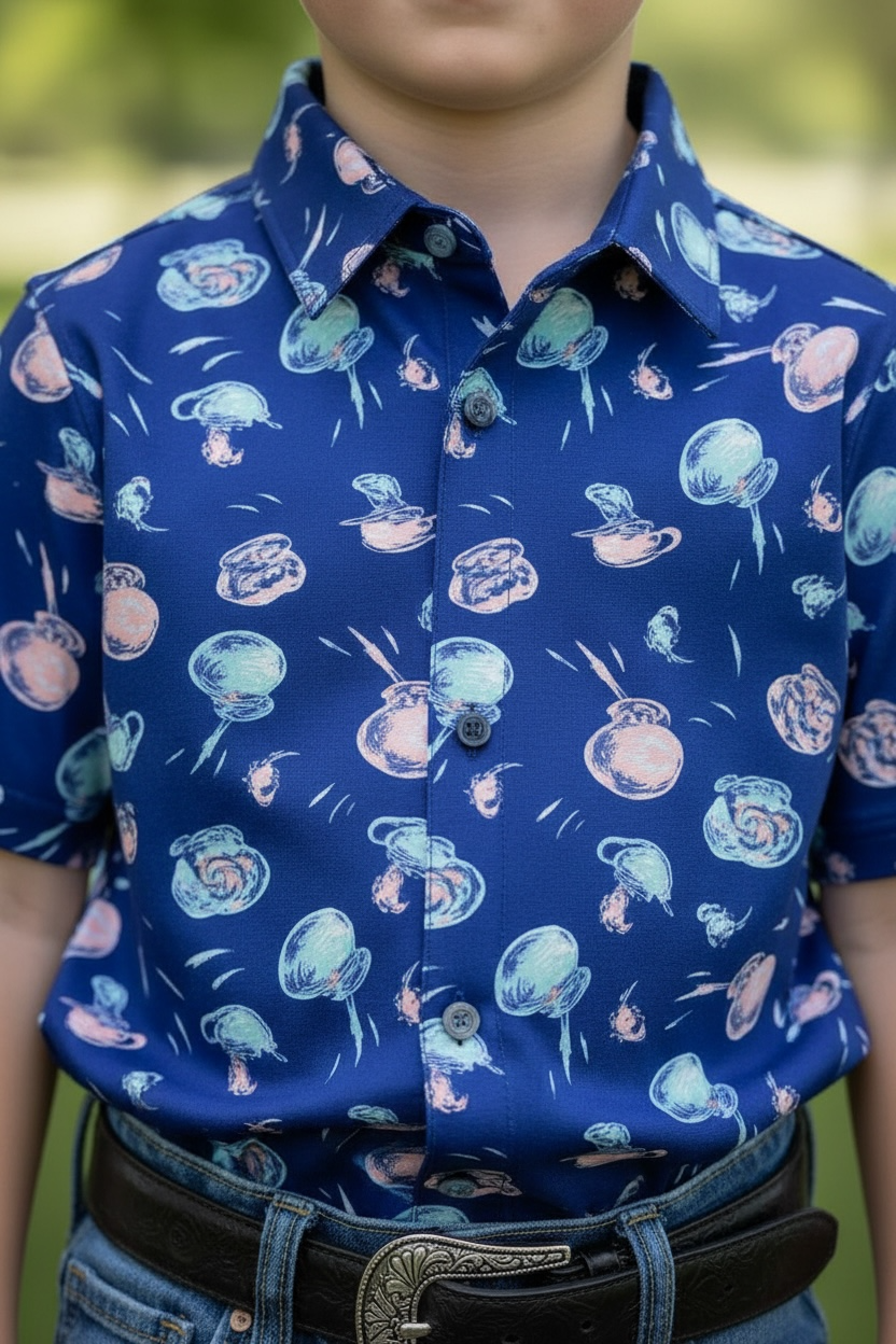 Dr. S navy blue button up shirt with collar.