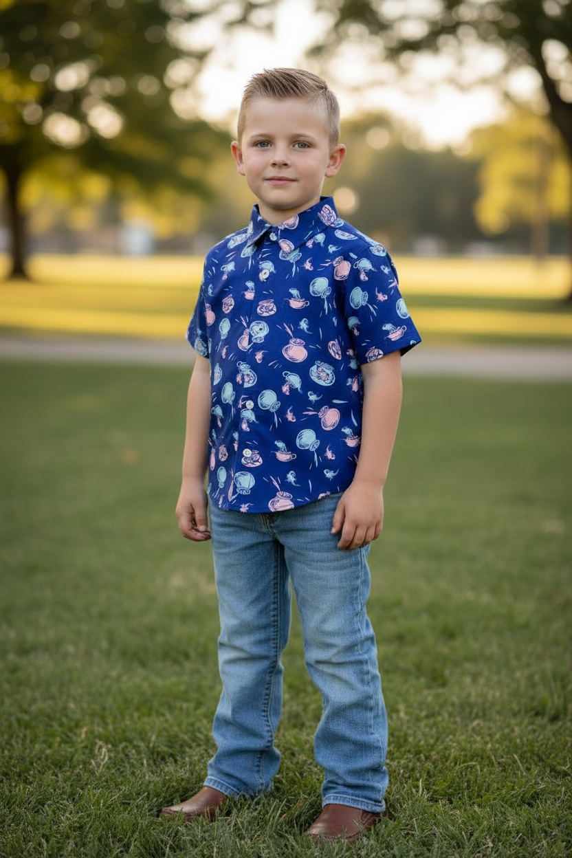 Dr. S navy blue button up shirt with collar.