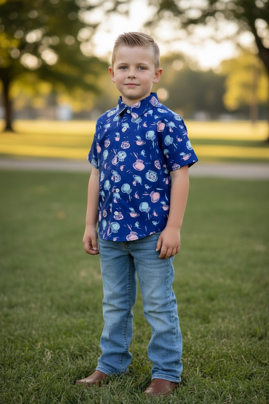 Dr. S navy blue button up shirt with collar.