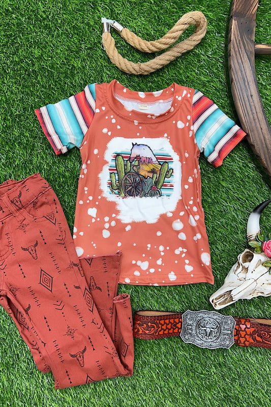 Serape sleeve w/ Cactus graphic tee shirt