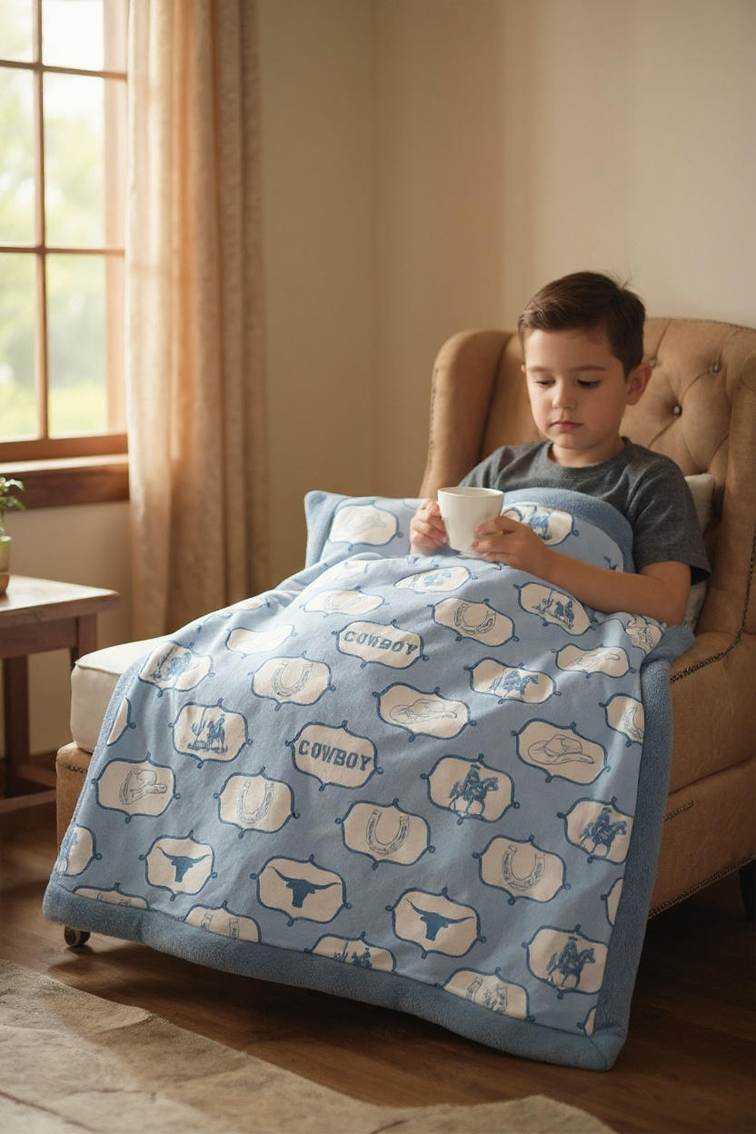 51" X 60" Cowboy western printed throw blanket.