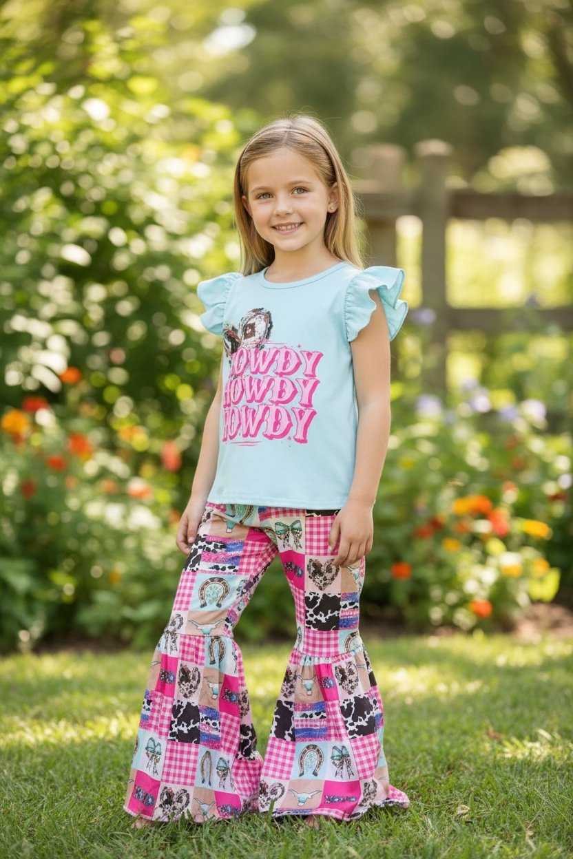 Valentines/western Howdy printed 2 piece set.