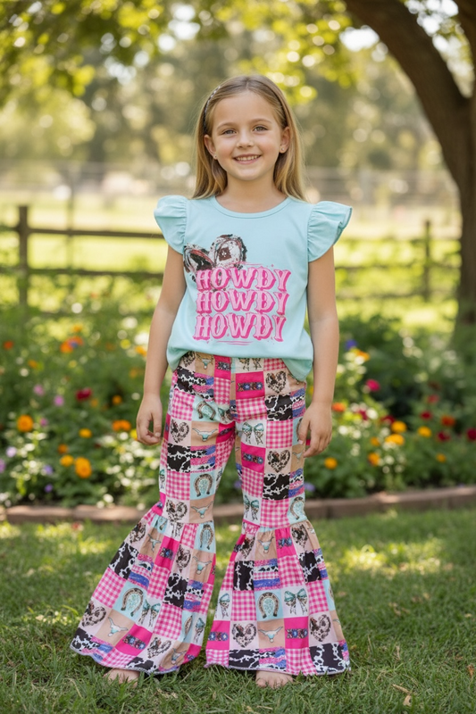 Valentines/western Howdy printed 2 piece set.
