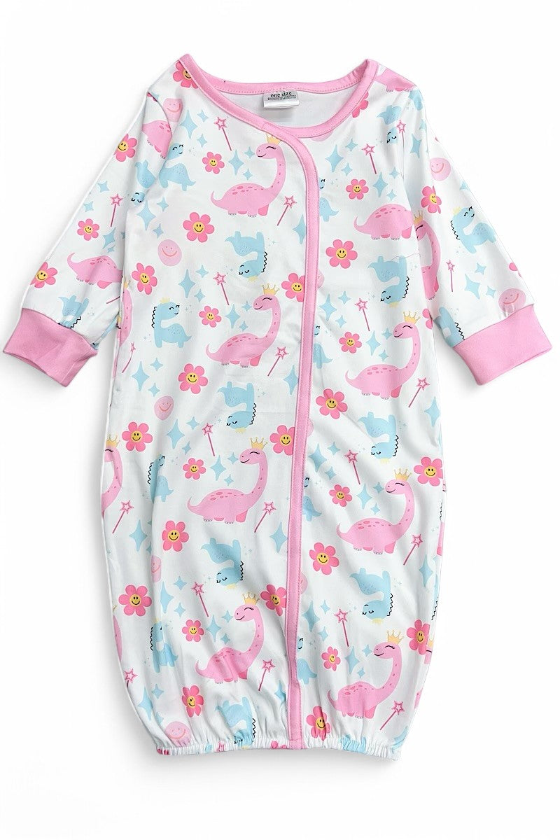 Pink Dino girls baby gown.