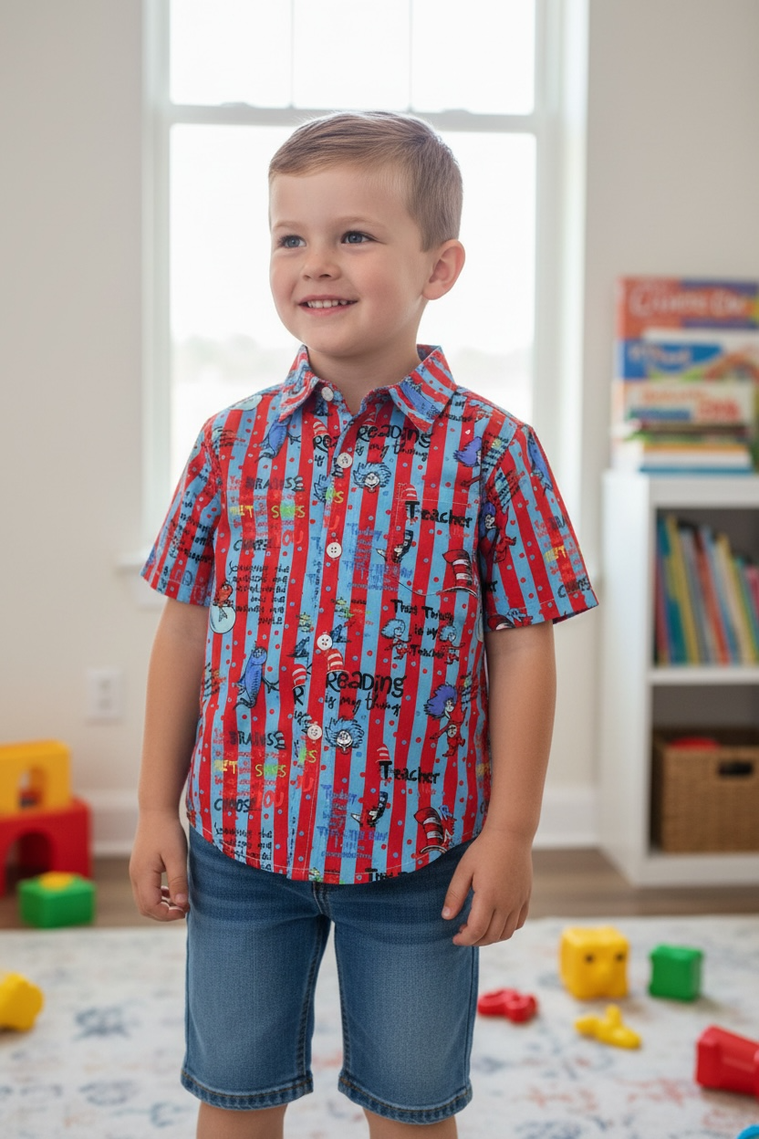 DR. S day multi printed collar neckline button up shirt.