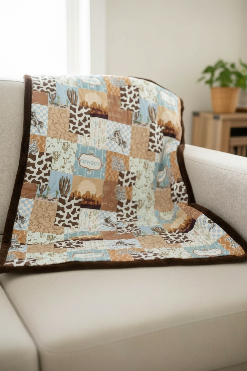 50" X 60" Faux fur western printed throw blanket.