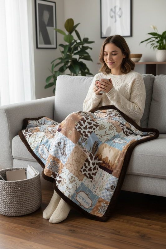 50" X 60" Faux fur western printed throw blanket.
