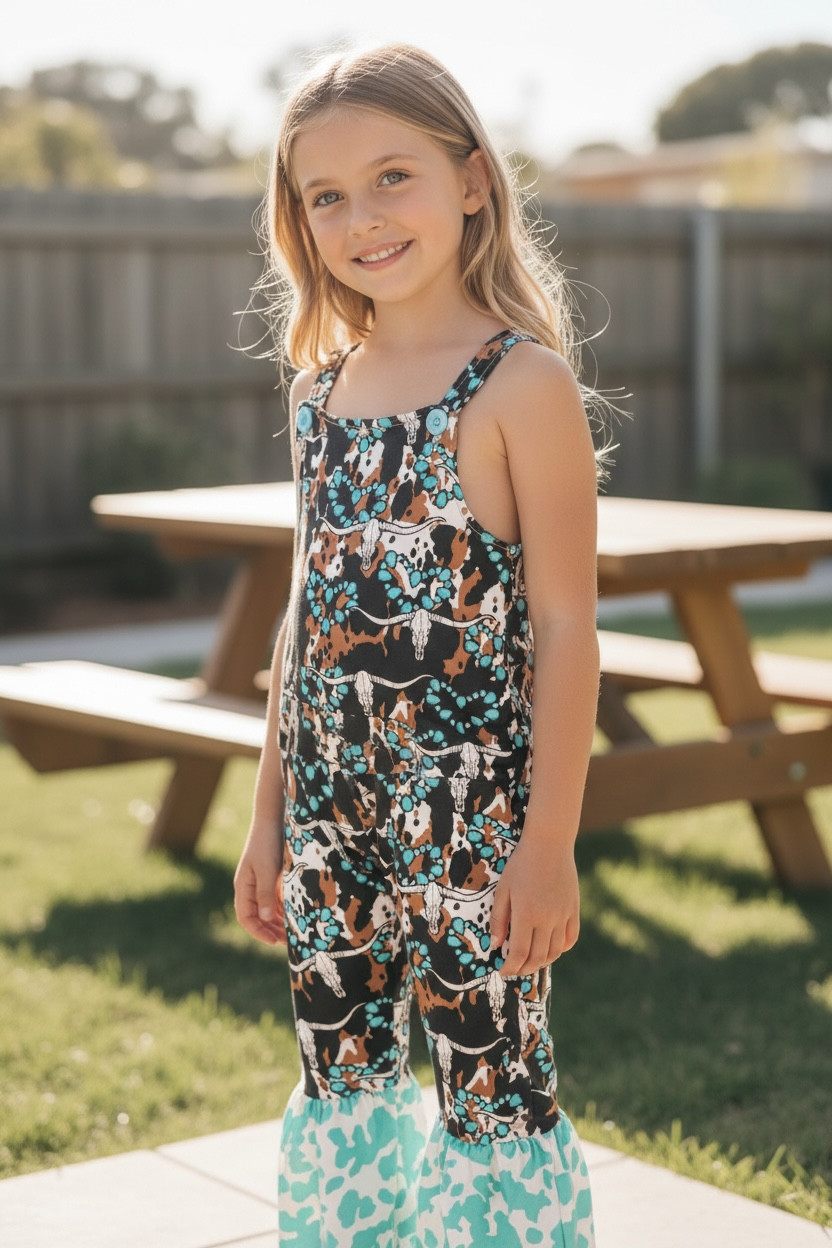 Concho heart printed romper from baby to big girls. (Shirt not included