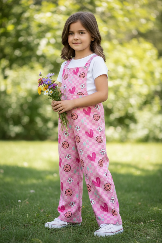 Checkered heart printed girls jumpsuit.(Shirt not included)