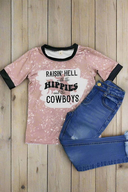 "Raisin' Hell with the Hippies and the Cowboys" tee shirt