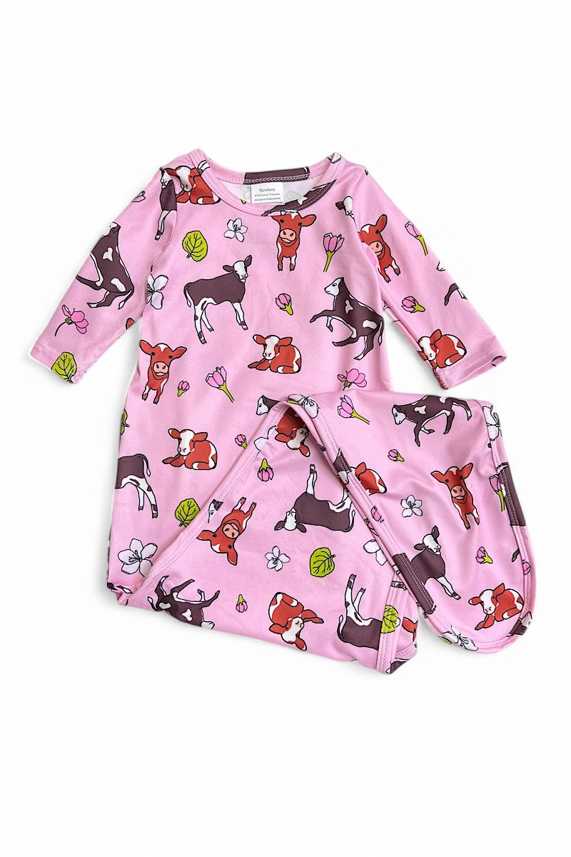 Calf/Cow printed One size baby gowns.