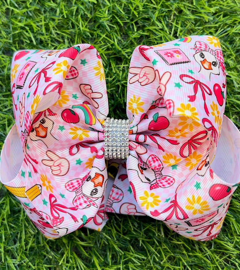 Back to school Duck bow printed double layer hair bows. BW-DSG-5148
