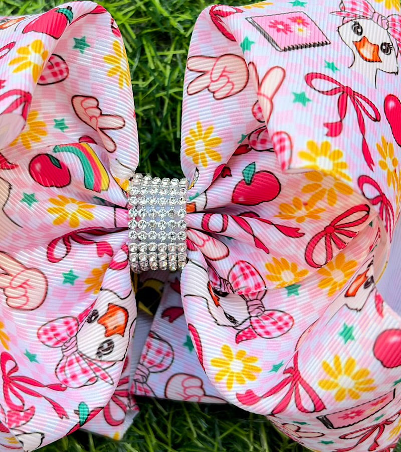 Back to school Duck bow printed double layer hair bows. BW-DSG-5148
